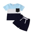 thumbnail image 1 of Efsteb Baby Boy Clothes Clearance Summer Kids Toddler Baby Boys Clothes Color Matching Short Sleeved Top And Shorts Outfits Sets (Blue,3-6 Months), 1 of 2