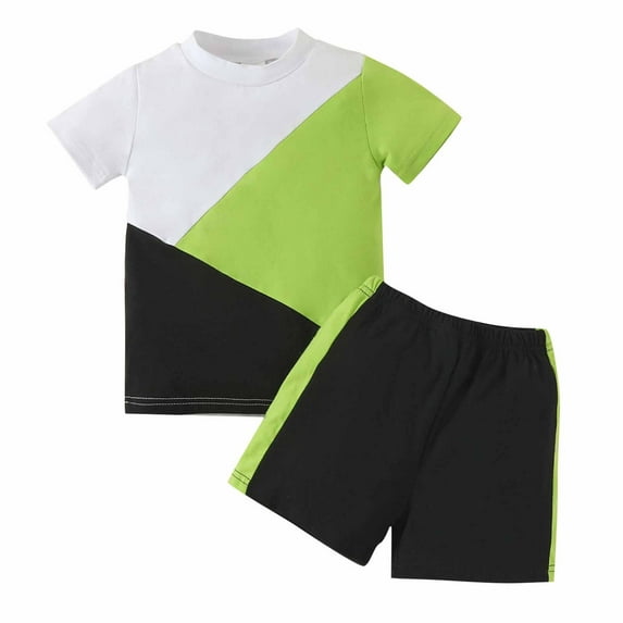 Efsteb Baby Boy Clothes Summer Kids Toddler Baby Boys Clothes Color Matching Short Sleeved Top And Shorts Outfits Sets White (9-12 Months)