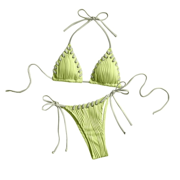 Efsteb Bathing Suit for Women 2 Piece Bikini Bathing Suits Halter Bikini Tops Thong Bikini Split Strap Swimsuit Set Solid Color Two Piece Swim Suit Fashion Swimwear (Green,S)