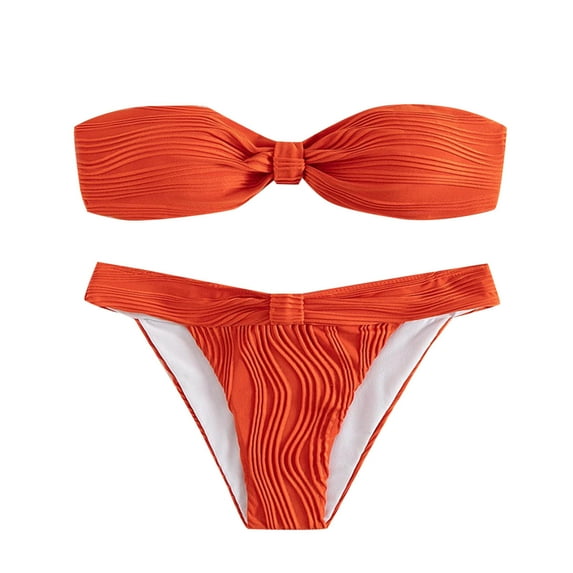 Efsteb Bathing Suit for Women 2 Piece Bikini Fashion Strapless Backless Bikini Sets Two Piece Swim Suit Solid Color Bathing Suits Swimwear (Orange,M)