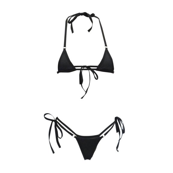 Efsteb Bikini Sets for Women Halter Bandage Backless Split Swimsuit Bikini Sets Solid Color Fashion Two Piece Swim Suit Bathing Suits Swimwear (Black,Free Size)