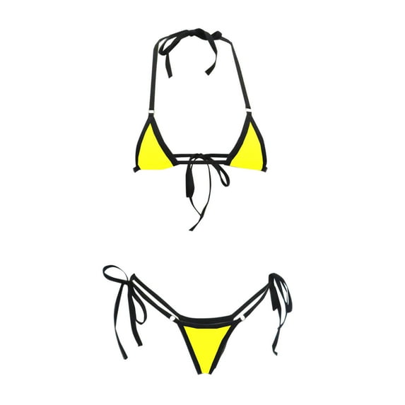 Efsteb Bikini Sets for Women Halter Bandage Backless Split Swimsuit Bikini Sets Solid Color Fashion Two Piece Swim Suit Bathing Suits Swimwear (Yellow,Free Size)