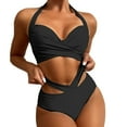thumbnail image 1 of Efsteb Bikini Sets for Women,Two Piece Outfits for Women Bathing Suits High Waisted Bikini Swimwear Bikini Solid Color Swimsuits Black S, 1 of 8