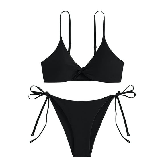 Efsteb Bikini Sets for Women Two Piece Swim Suit Bathing Suits Bandage Bikini Sets Solid Color Fashion Swimwear (Black,XL)