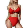 thumbnail image 1 of Efsteb Bikini Sets for Women Two Piece Swim Suit Fashion Bathing Suits High Waist Split Swimsuit Bikini Sets Solid Color Swimwear (Red,S), 1 of 4