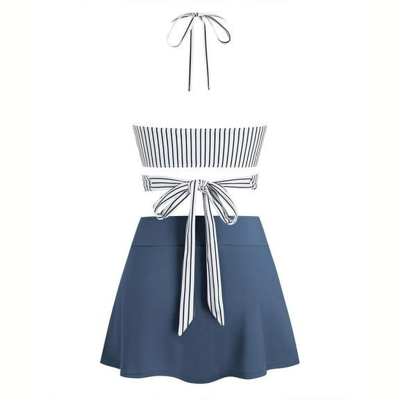 Efsteb Bikinis Sets for Women Halter Color Matching Strap Swim Skirt Bikini Split Swimsuit Set Print Two Piece Swim Suit Fashion Bathing Suits Swimwear (Multicolor,L)