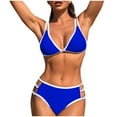 thumbnail image 1 of Efsteb Bikinis Sets for Women Bikini Solid Color Summer Beach V Neck Bathing Suit Two Piece Swimsuits High Waist Swimsuit (Blue,XL), 1 of 3
