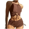 thumbnail image 1 of Efsteb Bikinis Sets for Women Fashion Solid Color Bathing Suits Halter Bandage Bikini Sets Two Piece Swim Suit Swimwear (Coffee,L), 1 of 5