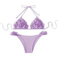 thumbnail image 1 of Efsteb Bikinis Sets for Women Summer Fashion Halter V Neck Backless Strap Two Piece Bathing Suit Solid Color Split Swimsuit Beachwear (Purple,S), 1 of 3
