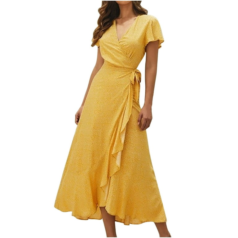 Efsteb Womens Dresses Maxi Dress Short Sleeve Dress Solid Color