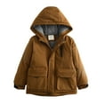 thumbnail image 1 of Efsteb Boy's Jacket Hooded Parka Fleece Lined Coats Winter Warm Coats Casual Zipper Long Sleeve Thermal Outerwear (Brown,6-7 Years), 1 of 4