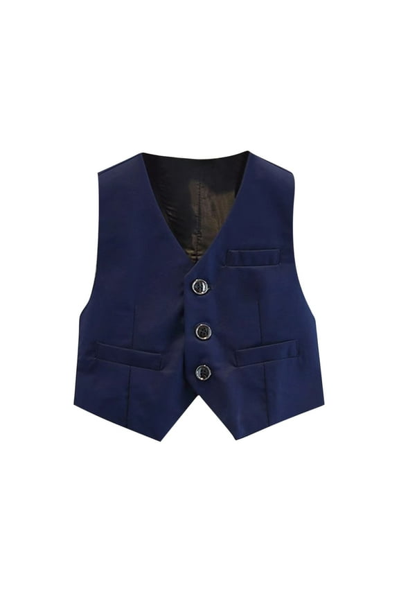 Boys Button Down Cute Suit Vest Casual Sleeveless Wedding Prom Party Waistcoat for Kids (Dark Blue,11 Years)