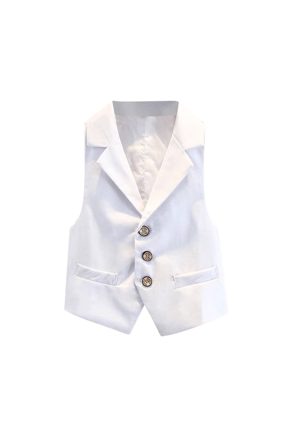Boys Casual Button Down Suit Vest Sleeveless Cute Wedding Prom Waistcoat for Kids (White,9 Years)