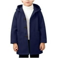 thumbnail image 1 of Efsteb Boys Coat Fall Winter Trench Coat Long Sleeve Mid Length Hooded Button Coat Comfy Overcoat Outerwear (Dark Blue,7 Years), 1 of 9