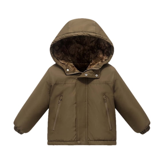 Efsteb Boys Coat Girls Winter Coats Zip up Hooded Fleece Jacket Long Sleeve Padded Coat Windproof Warm Outwear (Khaki,2 Years)