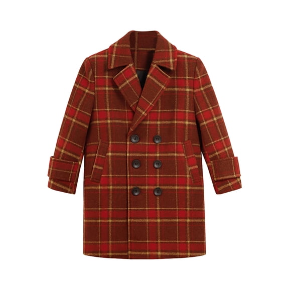 Efsteb Boys Coat Long Trench Coat Formal Blazer Casual Button Suit Jackets Double Breasted Peacoat with Pockets (Red,5-6 Years)