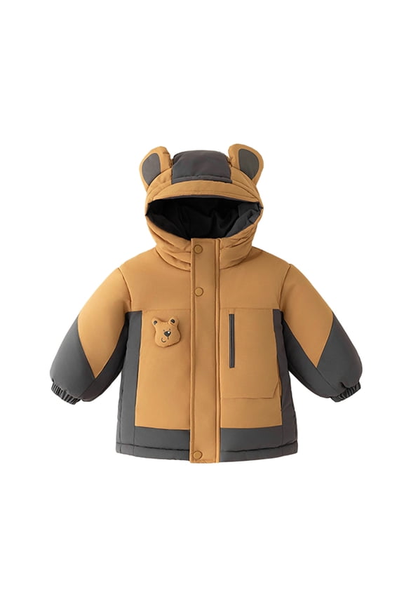 Boys Coat Puffer Jackets Cute Bear Hooded Waterproof Windproof Thick Thermal Coats with Pockets (Orange,5-6 Years)