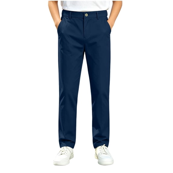 Efsteb Boys Dress Pants Button Zipper Straight Leg School Uniform Pants Soft Durable Trousers for Casual Daily Occasion (Navy,9-10 Years)