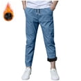 thumbnail image 1 of Efsteb Boys Fleece Lined Jogger Sweatpants Drawstring Elastic Waist Warm Thick Pants Casual Trousers for Cold Weather Daily Outdoor Wear (Blue,4 Years), 1 of 7