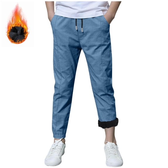 Efsteb Boys Fleece Lined Jogger Sweatpants Drawstring Elastic Waist Warm Thick Pants Casual Trousers for Cold Weather Daily Outdoor Wear (Blue,4 Years)