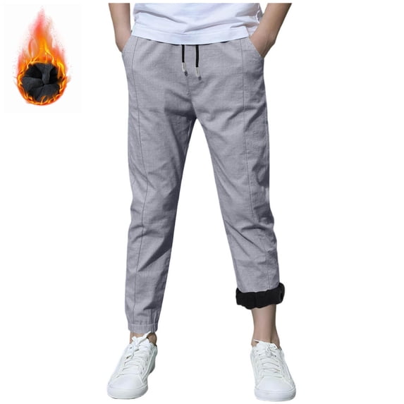 Efsteb Boys Fleece Lined Jogger Sweatpants Drawstring Elastic Waist Warm Thick Pants Casual Trousers for Cold Weather Daily Outdoor Wear (Gray,7 Years)