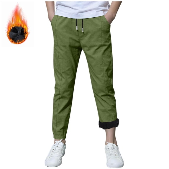 Efsteb Boys Fleece Lined Jogger Sweatpants Drawstring Elastic Waist Warm Thick Pants Casual Trousers for Cold Weather Daily Outdoor Wear (Green,6 Years)