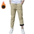thumbnail image 1 of Efsteb Boys Fleece Lined Jogger Sweatpants Drawstring Elastic Waist Warm Thick Pants Casual Trousers for Cold Weather Daily Outdoor Wear (Khaki,6 Years), 1 of 7