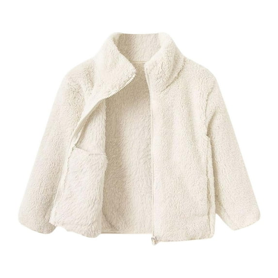 Efsteb Boys Girls Fleece Jackets Zip up Fleece Lining Coats Fall Winter Loose Casual Trendy Long Sleeve Outwear with Pocket (Beige,8 Years)