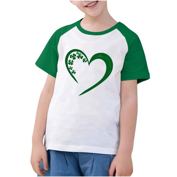 Efsteb Boys Girls St Patricks Day Shirt Soft Short Sleeve T Shirts Casual Loose St. Patrick's Day Print Graphic Tee Comfy Crew Neck T Shirts Blouses (Green,11 Years)