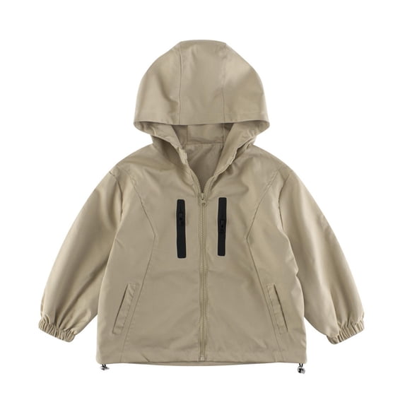 Efsteb Boys Jacket Fall Long Sleeve Coats Zip Hooded Spring Jackets Solid Color Windproof Outerwear (Khaki,7 Years)
