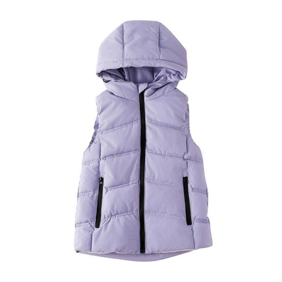 Efsteb Boys Jacket Girls Winter Coat Solid Color Thick Warm Down Outerwear Sleeveless Hooded Zipper Jackets with Pocket (Purple,9 Years)