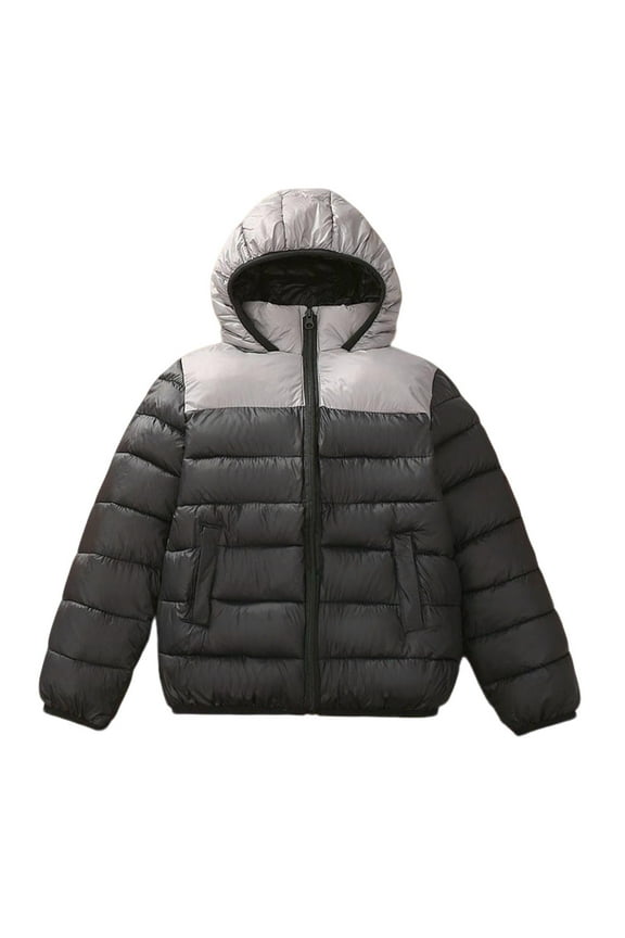 Boys Jacket Zipper Boys Winter Coat Solid Color Hooded Light Weight Puffer Down Jacket Outdoor Warm Winter Coat (Black,11 Years)