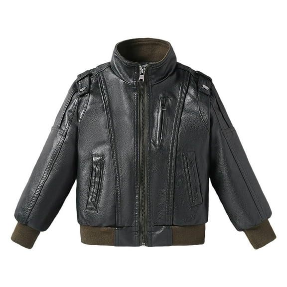 Efsteb Boys Leather Jacket Kids Motorcycle Biker Jacket Stand Collar Zipper Faux Leather Coat (Army Green,9 Years)