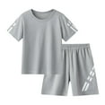 thumbnail image 1 of Efsteb Boys Summer Outfits Set Casual Sport Wear for Kids Short Sleeve T-Shirt and Shorts for Outdoor (Gray,2 Years), 1 of 9