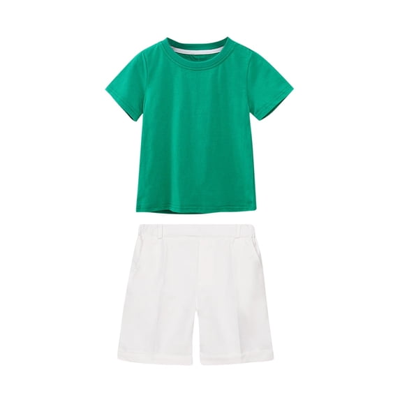 Efsteb Boys Summer Outfits Short Sleeve Cotton Solid T-Shirt Shorts Set 2 Pcs Tracksuits (Green,5 Years)