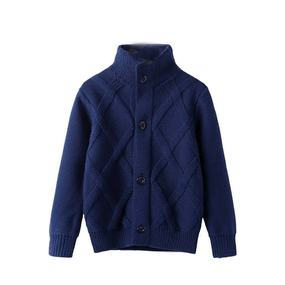 Efsteb Boys Sweaters Coats Chunky Knitted Button Down Turtleneck Cardigan Sweater Long Sleeve Knitted Sweater Coats (Blue,5 Years)