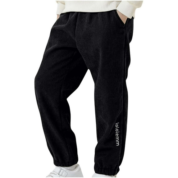 Efsteb Boys Sweatpants Elastic Waist Joggers Sweatpants Casual Soft Thermal Pants for Boys Joggers Pants (Black,10 Years)