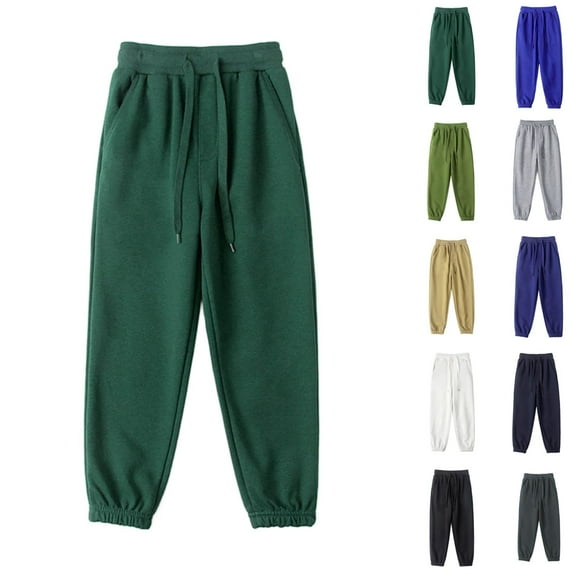 Efsteb Boys Sweatpants Solid Color Elastic Waisted Sport Pant Casual Comfy School Season Sports Pant (Army Green,4-5 Years)