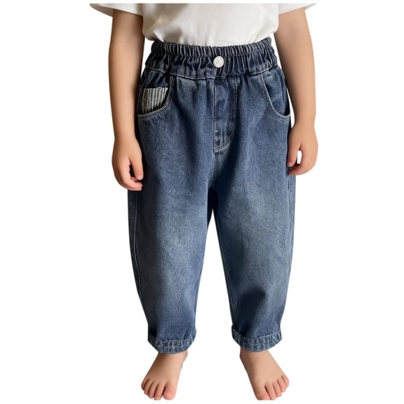 Efsteb Boys Vintage Jeans Casual Trendy Baggy Denim Pants Elastic High Waist Comfy Jogger Jeans (Blue,2-3 Years)