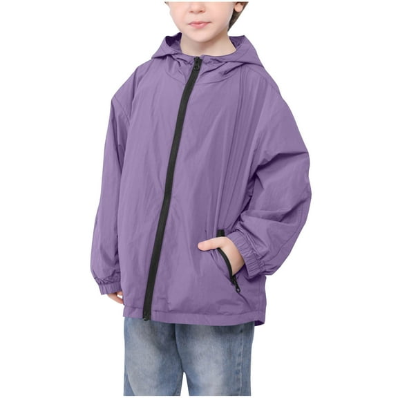 Efsteb Boys Waterproof Rain Jacket Girls Coats Windbreaker Lightweight Coat Kids Raincoat Outerwear (Purple,8-9 Years)