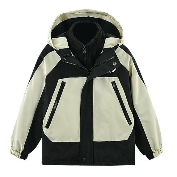 Efsteb Boys Winter Coat Boys' 3-in-1 Jacket with Fleece Inner Tank Fall Fashion Long Sleeve Hooded Kids Warm Jackets (Black,9 Years)