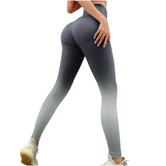 Efsteb Butt Lifting Leggings for Women High Waist Tight Stretch Fitness Running Gym Sports Yoga Pants Gradient Color Pants for Women Leggings Trousers Black S
