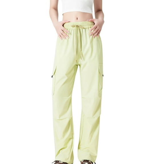 Efsteb Cargo Pants Women Drawstring Elastic Waist Baggy Sweatpants Solid Color Jogger Sweatpants with Multiple Pockets (Mint Green,M)