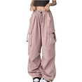 thumbnail image 1 of Efsteb Cargo Pants Women Elastic Waist Drawstring Baggy Pants Loose Comfortable Pants for Women Wide leg Pants Trousers Pants for Women Solid Color Sweatpants Casual Trousers Pink XXXL, 1 of 6