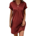thumbnail image 1 of Efsteb Casual Short Sleeve Summer Dresses for Women Solid Color V Neck Beach Dress Mini T Shirt Sundresses Dressy Work Ouftits (Wine,M), 1 of 8