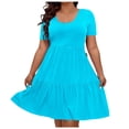 thumbnail image 1 of Efsteb Casual Summer Dresses for Women Plus Size Round Neck Short Sleeve Tiered Mini Dress Casual Flowy Ruffle Hem T-Shirt Dress （Sky Blue,XXXL）, 1 of 5