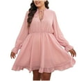 thumbnail image 1 of Efsteb Chiffon Dresses for Women Long Sleeve V Neck Plus Size Short Dress Ruffled Waist Solid Color Casual Loose Dresses (Pink,XXXL), 1 of 5