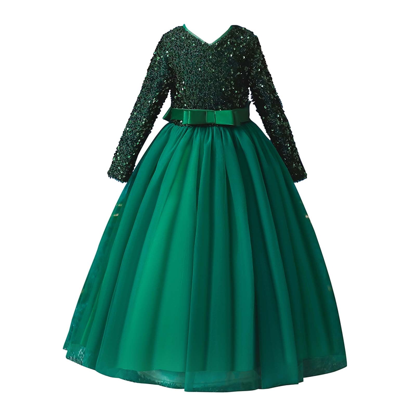  Girls Dresses Teen Dresses Teen Girls Butterfly Sleeve Ruffle  Hem Belted Dress Dresses for Girls (Color : Dark Green, Size : 8-9Y) :  Clothing, Shoes & Jewelry