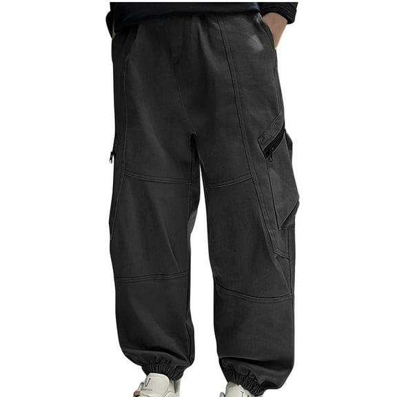 Efsteb Children's Kids Boy's Cargo Pants Casual Solid Color Loose Street Jogger Sweatpants with Pocket (Black,4 Years)
