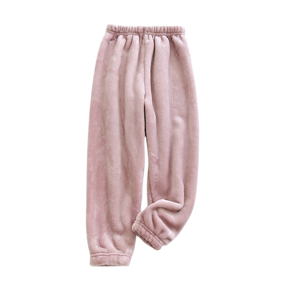 Efsteb Children's Kids Boys Girls Flannel Pants Warm Thick Flannel Sleeping Pants Casual Solid Color Home Clothes (Pink,6 Years)